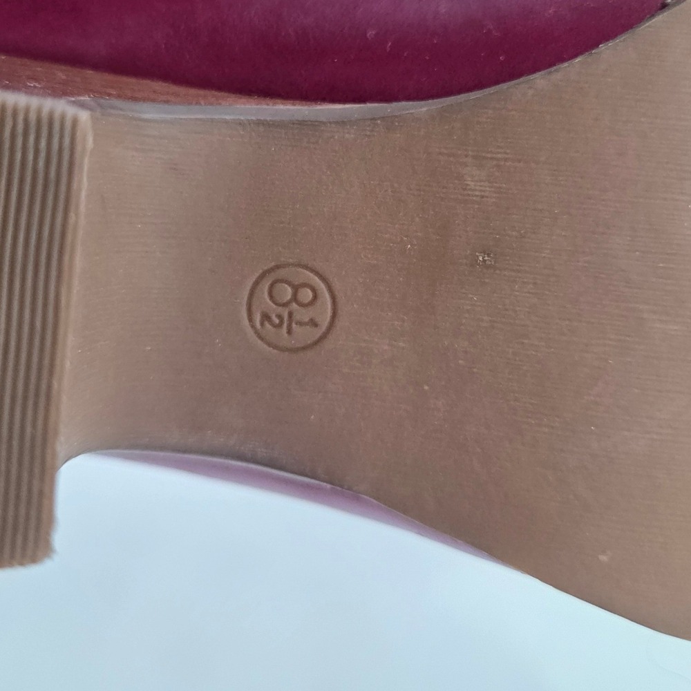 Seychelles Duchess 8.5 Plum Purple Leather Peep-Toe T-Strap Heels Stacked Heels - Picture 5 of 6